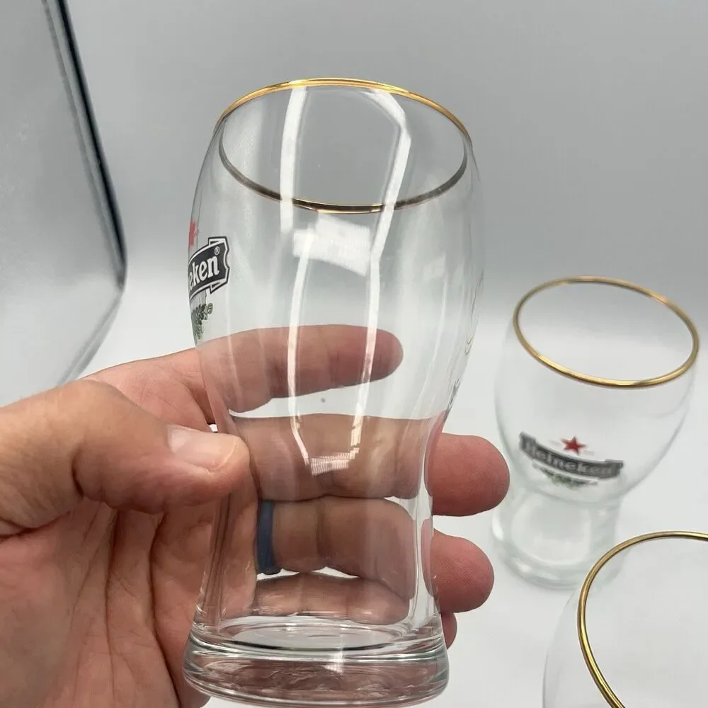 3 Heineken 300 ml Gold Rim Tulip Beer Glasses Holland Netherlands